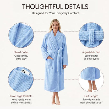 PJGGZ Women's Shawl Collar Bathrobe, Soft Long Towel Robes for Women - Super Absorbent Quick Dry yet Warm