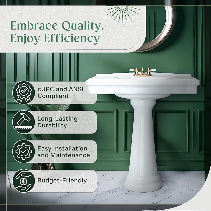 Renovators Supply Manufacturing Darbyshire 34"W x 22.5" D x 32" H Large Bathroom Pedestal Sink. Vitreous China with Overflow, 4 in. Centerset Faucets