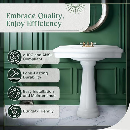Renovators Supply Manufacturing Darbyshire 34"W x 22.5" D x 32" H Large Bathroom Pedestal Sink. Vitreous China with Overflow, 4 in. Centerset Faucets