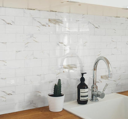 Yipscazo Peel and Stick backsplash 3 x 6 Inches 3D PVC Composite Wall Tile Stick on Backsplash Tile for Kitchen Bathroom, Laundry Room, Fireplace(Polished Marble, 160 Pieces)