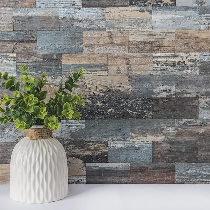 Art3d PVC Peel and Stick Backsplash Wall Tile, 10-Pack, Spruce Grey Rustic | PVC, Self Adhesive, Splash Resistant, Multi-Surface Compatibility, Ideal for Kitchens, Fireplaces, Stair Areas