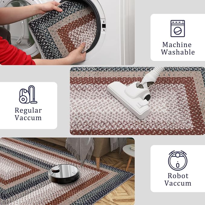 Imitation Braided Collection-Print Washable Rugs 2x10 Runner Rug Modern Bathroom Rugs Non Slip Kitchen Runner Low Pile Entryway Rug Stain Resistant Carpet for Laundry Hallway Bedside