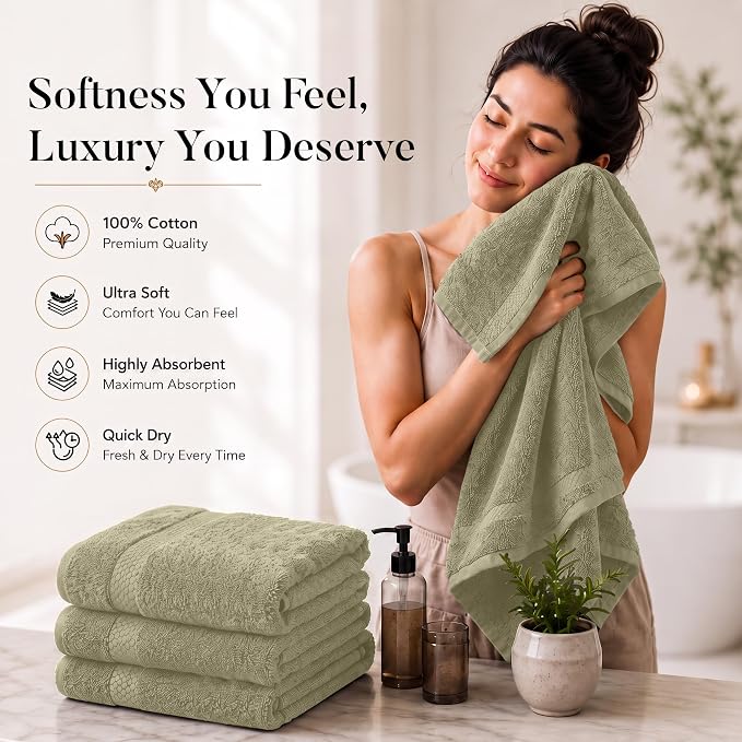 DAN RIVER 600 GSM Cotton Large Bath Towels Set of 4, 27 x 54 Inches, Beige | Larger & Lighter Weight Towels for Bathroom - Highly Absorbent & Quick Dry 100% Cotton Bath Towel Set for Home, Spa & Hotel