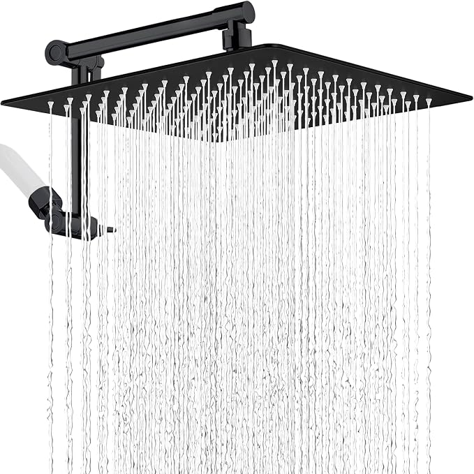 G-Promise 12 Inch All Metal Rain Shower Head with Extension Arm | Built to Last, Rust Resistant, Easy to Install, Adjustable, Full Body Coverage Large Rainfall Shower Head, Daily SPA