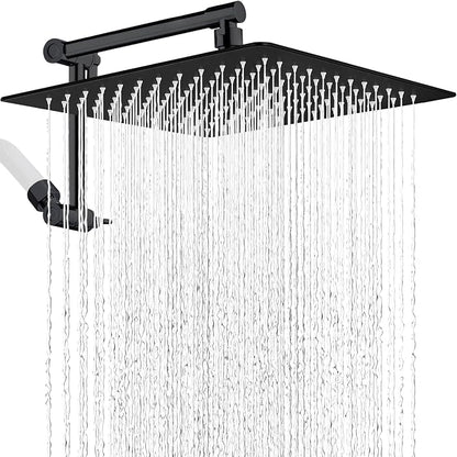 G-Promise 12 Inch All Metal Rain Shower Head with Extension Arm | Built to Last, Rust Resistant, Easy to Install, Adjustable, Full Body Coverage Large Rainfall Shower Head, Daily SPA
