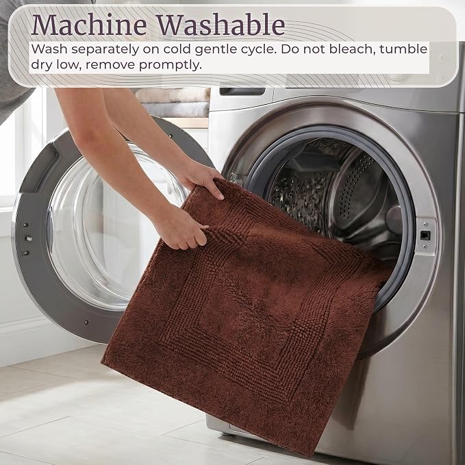 Bathroom Rugs - 2-Piece Cotton Bathroom Mat Set - Machine Washable Bath Mats for Washroom, Kitchen, or Laundry Room by Lavish Home (Chocolate)
