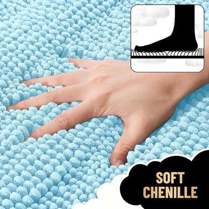 OLANLY Thick Bathroom Rugs 36x24, Soft Chenille Striped Bath Rugs, Sky Blue | Rubber Backing, Machine Wash, Extra Absorbent Bath Mats for Bathroom Floor, Tub and Shower, Home Decor Accessories