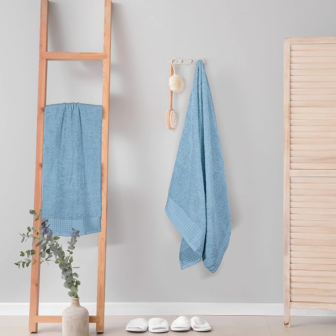 GLAMBURG 100% Cotton 2 Pack Oversized Bath Towel Set 28x55 Inches, Ultra Soft Highly Absorbant Compact Quickdry & Lightweight Large Bath Towels, Ideal for Gym Travel Camp Pool - Sky Blue