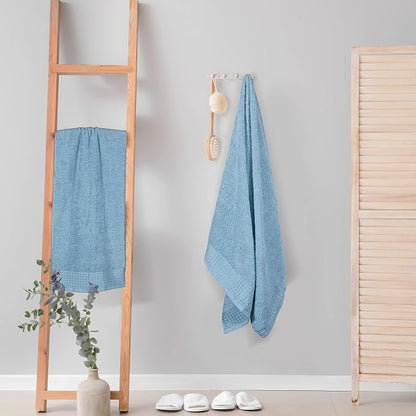 GLAMBURG 100% Cotton 2 Pack Oversized Bath Towel Set 28x55 Inches, Ultra Soft Highly Absorbant Compact Quickdry & Lightweight Large Bath Towels, Ideal for Gym Travel Camp Pool - Sky Blue
