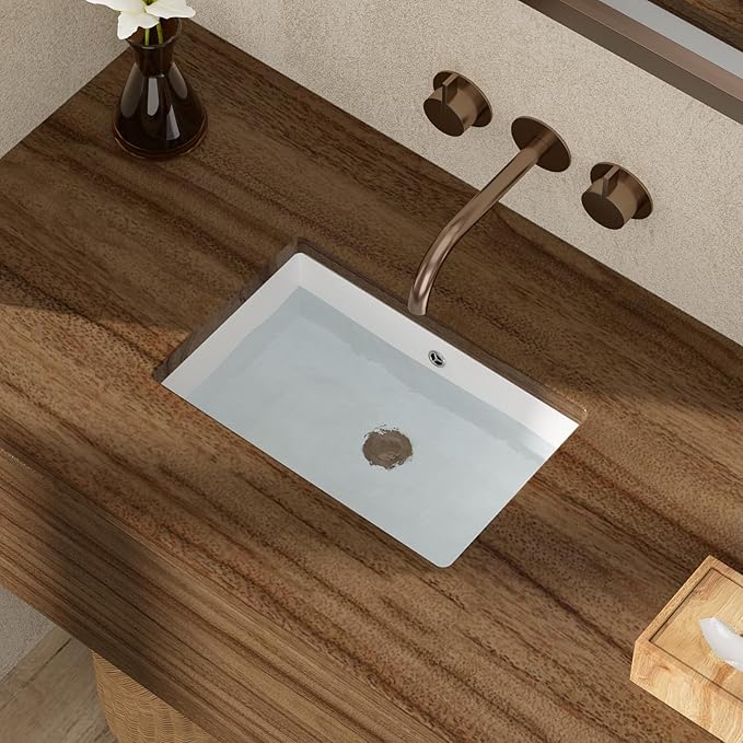 18x12 Inch Undermount Bathroom Sink with Rectangular Bottom White Ceramic Vessel Bathroom Sinks Vanity Classic Basin with Overflow
