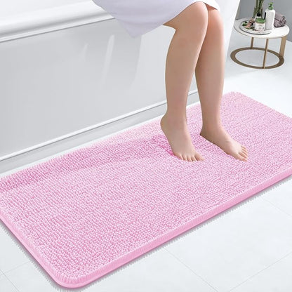 OLANLY Bathroom Runner Rugs 47x20, Extra Soft Absorbent Chenille Bath Rugs | Pink, Quick-Drying Rubber Backing, Machine Washable Long Bath Mat for Bathroom Floor, Tub and Shower, Home Decor Accessories