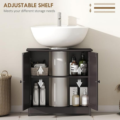 HOMCOM Under Sink Bathroom Cabinet, Pedestal Sink Storage Cabinet with 2 Doors, Shelf and U-Shape, Coffee