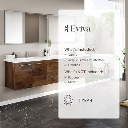 Eviva Lumina 84 in. Rosewood Wall Mount Double Sink Bath Vanity with Acrylic Top and Integrated Sinks