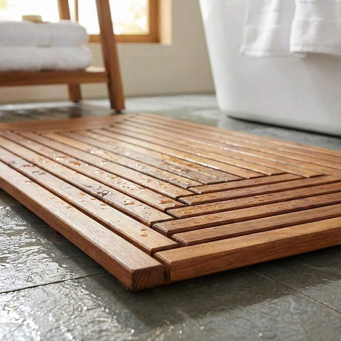 Giza Shower, Spa, Door Mat in Solid Teak Wood, 36" x 20"