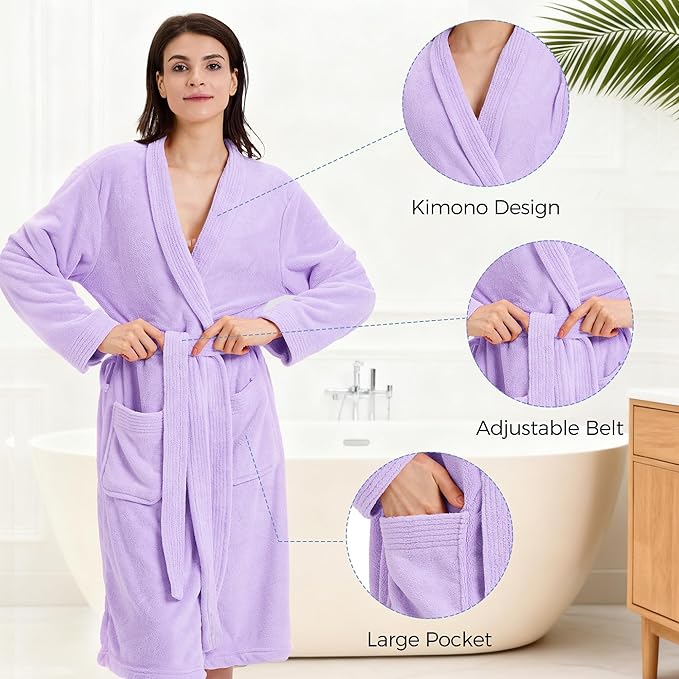 Towel Robe for Women – Soft Absorbent Kimono Bathrobe, Quick-Dry Spa Shower & Hotel Use