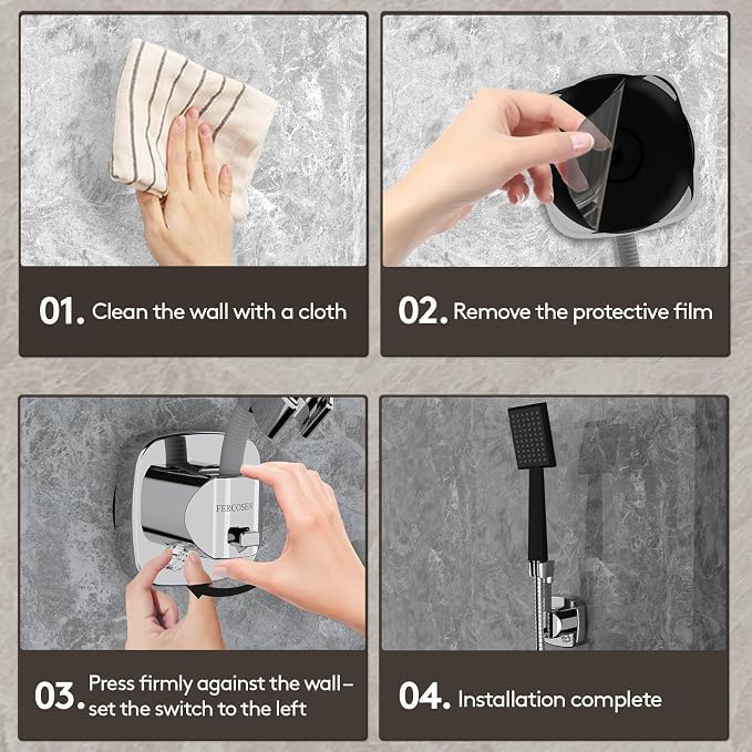 Shower Head Holder with Suction | 360° Swivel | Gray | Tool-free install in seconds, 360° swivel head, 10kg built-in storage hook, removable, rust-resistant, strong suction grip