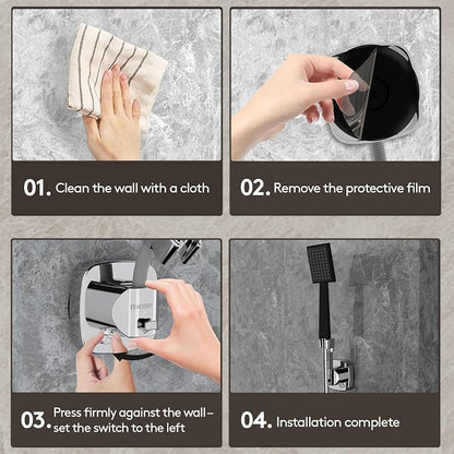 Shower Head Holder with Suction | 360° Swivel | Black | Tool-free install in seconds, 360° swivel head, 10kg built-in storage hook, removable, rust-resistant, strong suction grip
