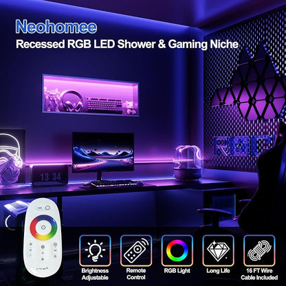 36X12 RGB Shower Niche, Brushed Nickel Stainless Steel LED Wall Niche, No Tile Needed Wall Cabinet for Bathroom Storage, 3000K Warm Light