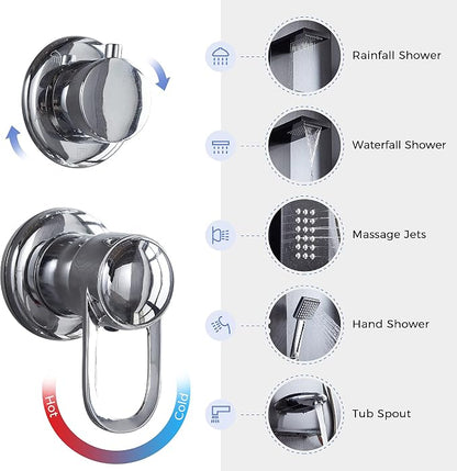 Delavin Multi Fuction Shower Panel, Shower Tower, Rainfall Waterfall Stainless Steel Shower Panel Tower System, Full Body Shower System with Body Jets, Tub Spout, Handheld Shower, Brushed Black | Stainless Steel, Rainfall Waterfall, Body Jets, Tub Spou...