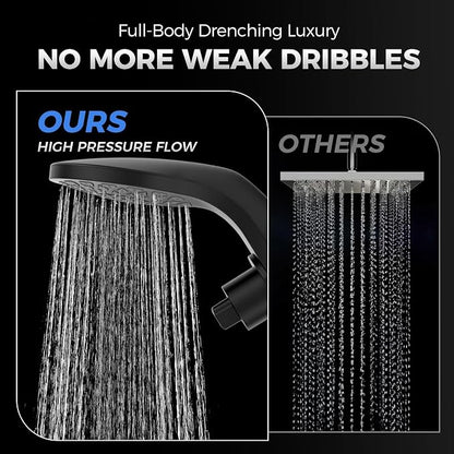 High Pressure Rain Shower Head with Handheld Spray Combo | Detachable Dual Shower Head with 10 Sprays Modes - Upgrade Knob Spray Mode Selector and Magnetic Guidance Docking System