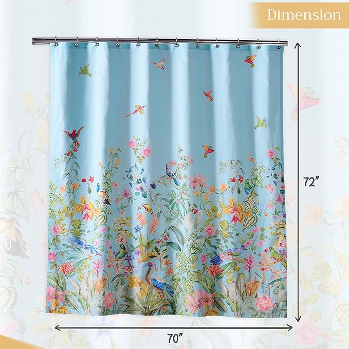 Maison d' Hermine Shower Curtain 100% Cotton One Panel 70"x72" Washable Fabric Shower Curtains for Bathroom, Easy Hanging with 12 Button Holes - Home Hotel Spa Easter Gifts (Paradisio)