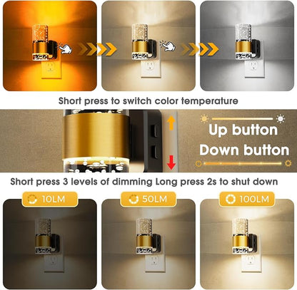 L LOHAS LED Night Lights Plug into Wall, Dusk-to-Dawn Sensor Night Light | Soft White/Cool White/Amber 3 Light Color, Adjustable Brightness, Rotatable plug, Bubble Nightlight for Hallway