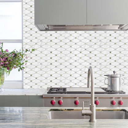 STICKGOO 10 Sheets Peel and Stick Backsplash, Dolomite White | PVC Mixed Metal Gold Kitchen Backsplash, Waterproof, Self Adhesive Tiles for Fireplace, Bathroom, RV