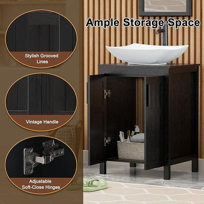 UEV Black 24" Bathroom Vanity with Sink Combo,Modern Freestanding Sink Cabinet,Stylish Bathroom Vanity Cabinet,Grooved Double Doors,Metal Handles,Modern Artistic Ceramic Vessel Sink Combo(032WH New)