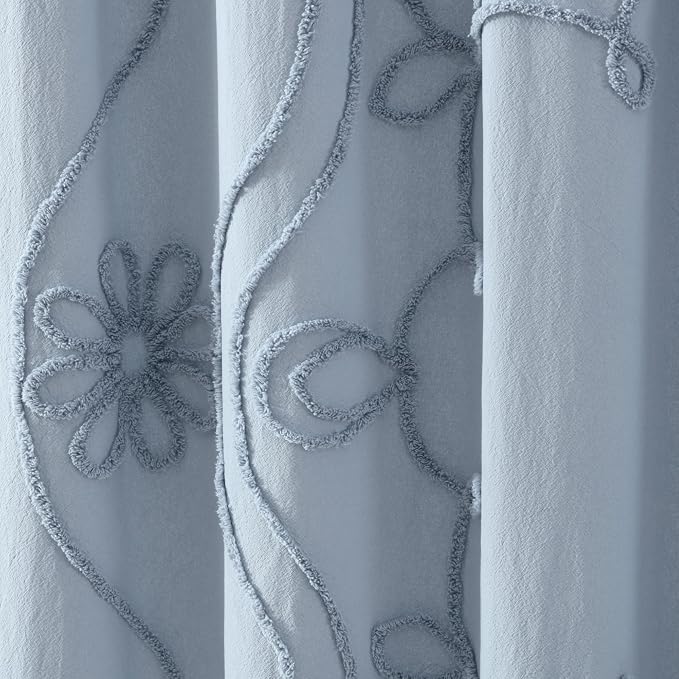 Peri Home Retro Scroll Shower Curtain 72 x 72 inches Blue 1-Piece | Cotton Fabric, Bathroom