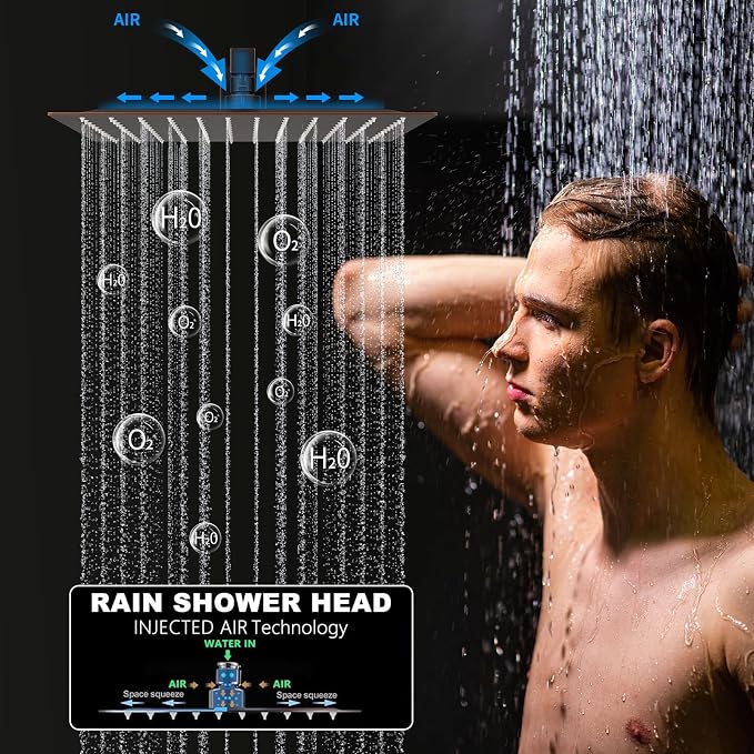 Oil Rubbed Bronze Shower System Digital Display Shower Faucet Set with Wall Mounted Full Body Shower Head(12 inch + 8 inch), Handheld Shower