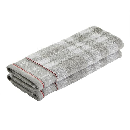 SKL Home Winter/Christmas Whistler Plaid Hand Towel 2pc Set, Gray | 100% Cotton. 500 GSM. Soft & absorbent plaid jacquard. Great for the bathroom, kitchen or bar & holiday gifting.