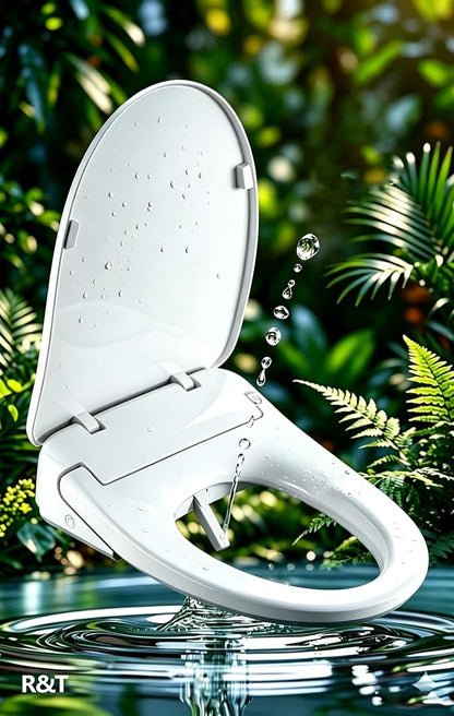 R&T V303 Electric Bidet Seat, Auto-Open Elongated Toilet Seat, Instant Warm Water, Adjustable Heated Seat, Air Dryer, Night Light, Remote Control, Bidet Attachment for Toilet