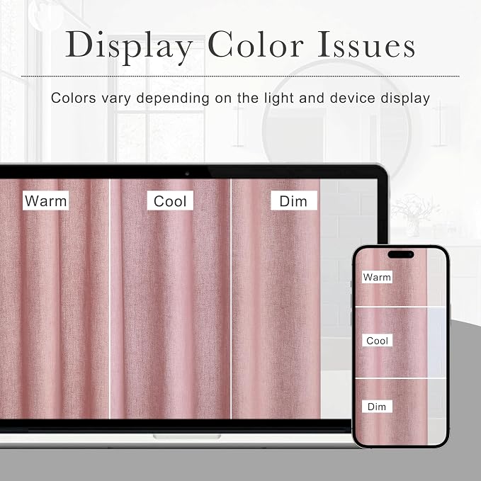 KGORGE Linen Fabric Shower Curtains-Semi Sheer Button Hole Lightweight Waterproof Privacy Light Filtering Shower Curtains for Nursery Bathroom with 12 Hooks, 72 x 72 inches Long, Dusty Pink, 1 Panel