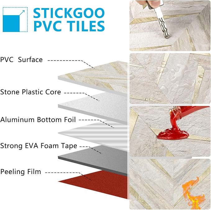 STICKGOO Herringbone Tile Peel and Stick Backsplash for Kitchen&Bathroom