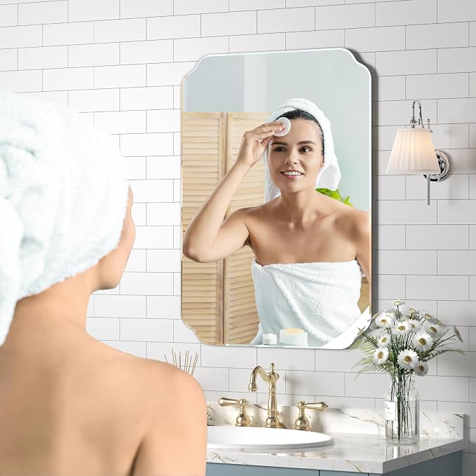 20x28 Inch Bathroom Mirrors for Over Sink, Frameless Mirrors for Wall | Beveled Bathroom Mirror, Bathroom Vanity Mirror for Bedroom Living Room Entryway Home Decor