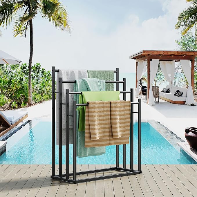 Honiter Towel Racks for Bathroom, 4 Tier Wide Towel Drying Rack Outdoor, Free Standing Towel Rack, Pool Towel Blanket Stand and Display Rack for Oversized Bath Towels