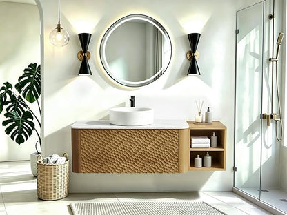 48 Inch Modern Bathroom Vanity with Ceramic Sink, Floating Bathroom Sink Cabinet with Sintered Stone Top&Solid Wood Hammered Frame, Single Bathroom Vanities w/Soft-Close Drawer&IDE Open Cube