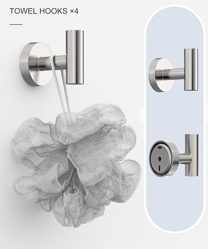 12 Pcs Brushed Nickel Bathroom Hardware Accessories Set | SUS304 Stainless Steel Bath Towel Bar Set, Toilet Paper Holders, Towel Rings Racks, Robe Towel Hooks by HOMEMYSTIQUE