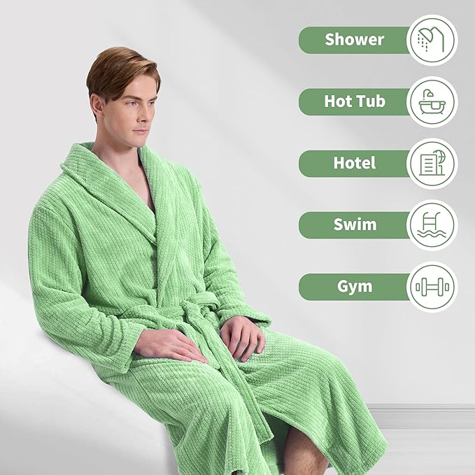 Men's Shawl Collar Bathrobe, Soft Long Towel Robe for Men - Super Absorbent Quick Dry yet Warm