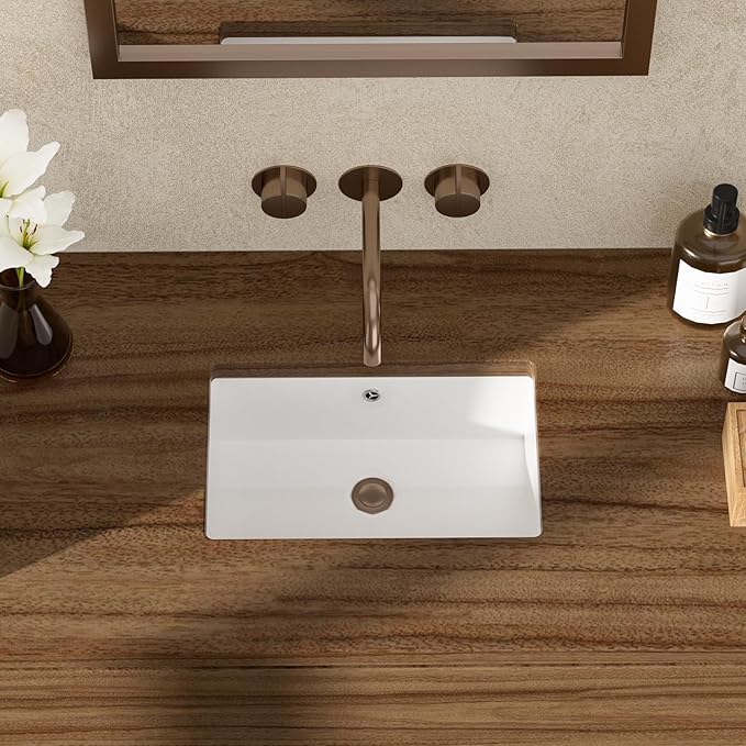 18x12 Inch Undermount Bathroom Sink with Rectangular Bottom White Ceramic Vessel Bathroom Sinks Vanity Classic Basin with Overflow