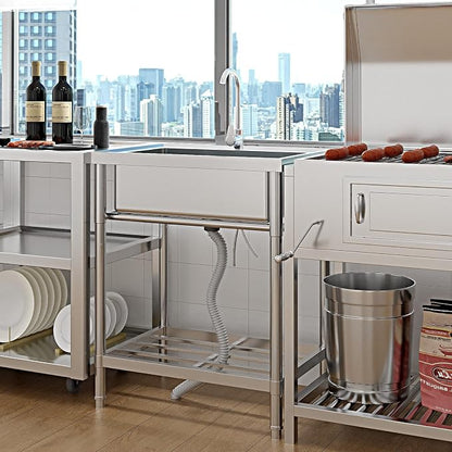Stainless Steel Utility Sink, 28" Single Bowl Commercial Sink | Free Standing Utility Sink with Cold and Hot Water Pipe, for Kitchen, Laundry