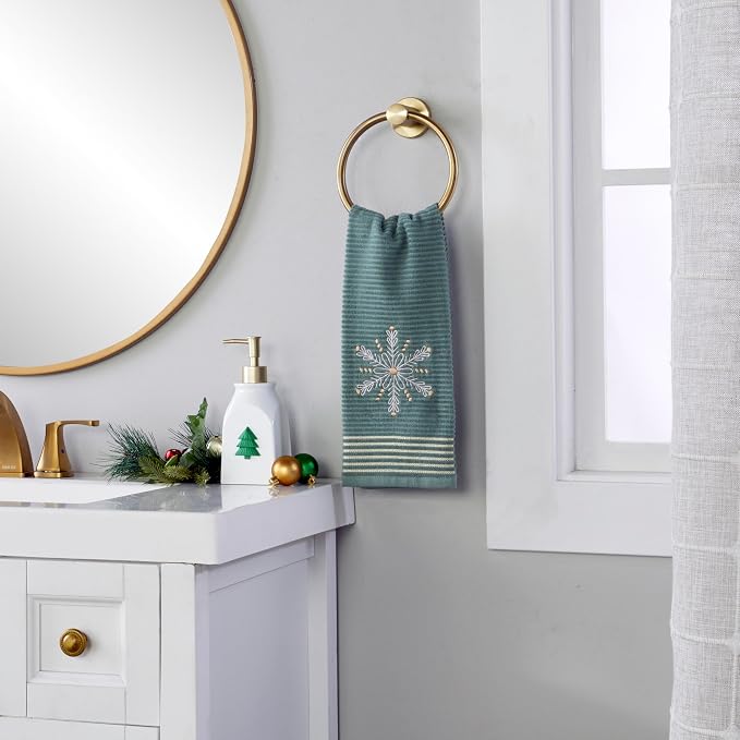 SKL Home Christmas Winter Snowflake Hand Towel Set, Green (2-Pack)