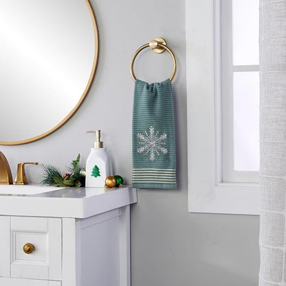 SKL Home Christmas Winter Snowflake Hand Towel Set, Green (2-Pack)