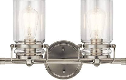Kichler Brinley 15.75" Vanity Light in Brushed Nickel, 2-Light Farmhouse Bathroom Vanity Light with Clear Glass, (15.75" W x 10" H), 45688NI