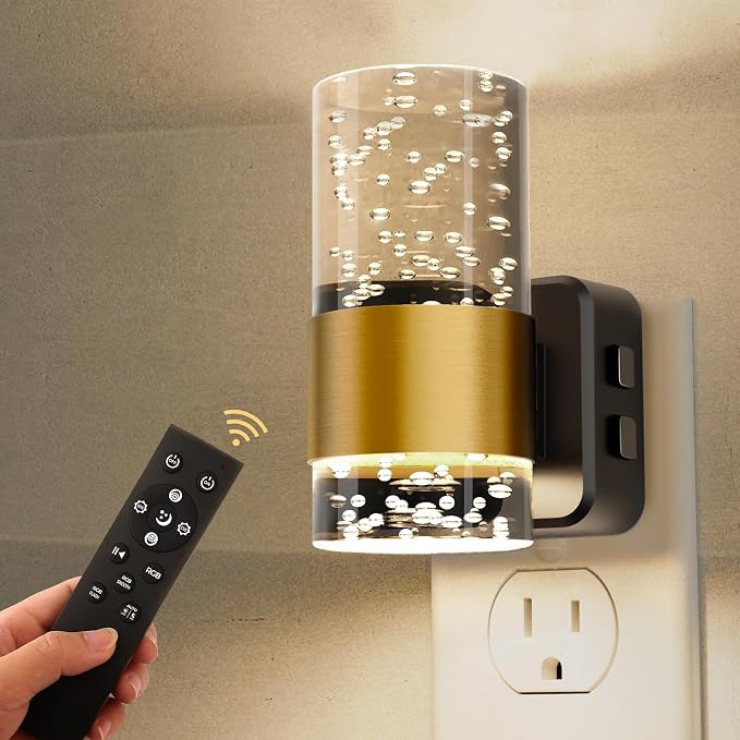 L LOHAS LED Night Light Dimmable Night Lights Plug into Wall Remote Control | RGB Color Changing, Dusk to Dawn Sensor, Acrylic Bubble Nightlight for Bathroom