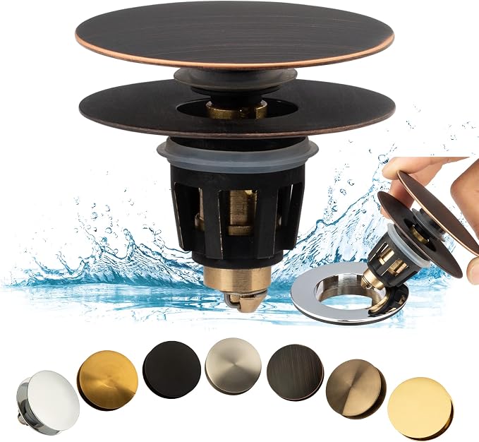 Universal Bathroom Sink Drain Stopper, Fits Most Pop-Up Drains for Vessel Sink Lavatory Vanity, Sink Drain Strainer with Detachable Hair Catcher, Tested by Plumber in US (Oil Rubbed Bronze)