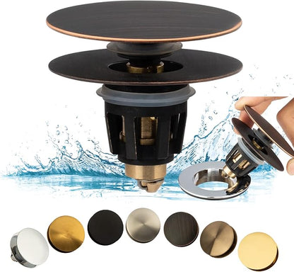 Universal Bathroom Sink Drain Stopper, Fits Most Pop-Up Drains for Vessel Sink Lavatory Vanity, Sink Drain Strainer with Detachable Hair Catcher, Tested by Plumber in US (Oil Rubbed Bronze)