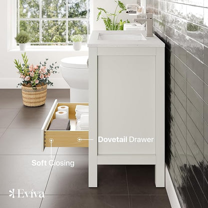 Eviva London 30 in. White Single Sink Bath Vanity with Carrara Quartz Top and Undermount Porcelain Sink