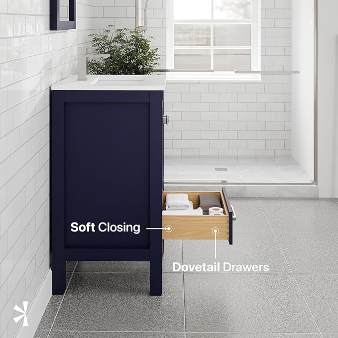 Eviva London 20 in. Blue Single Sink Bath Vanity with Carrara Quartz Top and Undermount Porcelain Sink