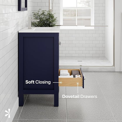 Eviva London 20 in. Blue Single Sink Bath Vanity with Carrara Quartz Top and Undermount Porcelain Sink